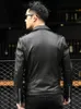 Mauroicardi Spring Autumn Autumn Short Cool Black Leather Biker Jacket Men com zíper cinto de manga longa Plus Tamanho European Fashion 4xl 5xl 240106