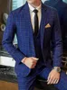 Blazer Vest Pants Groom Wedding Dress Stage Party Suit Three Piece Set och Two Mens Casual Business Classic Plaid Suit 240106