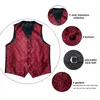 Dibangu Klassiek Rood Zwart Paisley Heren Pak Vest Stropdas Pochet Manchetknopen Set Formeel Zakelijk Vest voor Man Bruiloft 240106