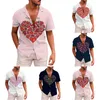 Men's Casual Shirts Valentines Day Irregular Love Print Short Sleeve Fashion Lapel Button Top Shirt Stylish Camisas De Hombre Beachwear