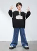 Stage Wear Kids Long Sleeves Sweater Loose Jeans Boys Casual Clothing Hip Hop Dance Costume Girls Modern Kpop Outfits BL12211