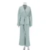 Women's Sleepwear European Chiffon Pajamas For Women Fashion Long Sleeve Pant Suit Sexy Spring Autumn Home Wear Clothes Ladies Set