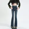 Kvinnors jeans blossade kvinna y2k vintage hög midja smal stretch denim tight byxor koreansk street stil casual byxor chic