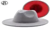 FS 61 cm Grau Rot Patchwork Wollfilz Jazz Fedora Hüte Für Frauen Unisex Breite Krempe Panama Party Trilby Cowboy kappe Männer Gentleman8825910