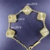 Designer Bracelet For Women Trendy Flower Girls Street Shopping Popular Four Leaf Plated Gold Jewelry Gemstone Clover Bangle