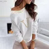 Automne femme sexy blanc rond cou rond t-shirts quotidiens porte une lettre d'épaule à manches longues décontractées top 220321