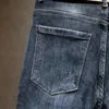 Heren Jeans Harajuku Mode Slim Fit Stretch Denim Voor Mannen Lente En Herfst Casual Blauw Grijs Water Wassen lange Broek Luxe