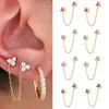 Stud Earrings Multicolor Crystal Flower Chain For Women Aesthetic Korean Fashion Double Studs Gold Plated Cartilage Jewelry KCE197