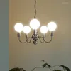 Lustres vintage simples pérola preto aço carbono 8 cabeça e27 lustre sala de jantar quarto branco quente luminária regulável