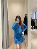 Sandro New Conjunto de falda y abrigo corto a cuadros azules para mujer