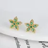 Stud Earrings Sunflower Daisy Crystal Geometric Flower 18K Gold Plated Women's Simple Clover Lovely Gift Luxury 2024