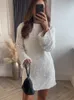 Brillant paillettes dos évider Bowknot Mini robe femmes à manches longues mince robes courtes femme vacances soirée fête Looks 240106