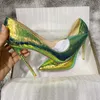 Noenname_Null- Zielony efekt laserowy Wzór węża buty Buty Dziewczyny Seksowne wysokie obcasy nadrukowane multi-colors butolettos Banquet Buty 240106