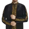 Vêtements ethniques Col montant musulman pour hommes Broderie Ramadan Thobe avec manches longues Robe islamique Kaftan Thawb Dubaï Longueur cheville Abaya
