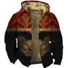 Chaquetas para hombre Chaqueta de lana con estampado gráfico vintage Abrigos con forro con cordón de manga larga informal para hombre con capucha Invierno Cálido para hombres al aire libre