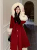 Women's Trench Coats 2024 Autumn Winter Year's Christmas Red War Robe Hooded Loose Comfortable Small Fragrant Wind Woolen Outerwear