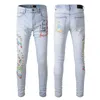 Designer Heren Witte Jeans Heren Jeans Geborduurd Mode Dames Trendy Geperforeerd Zwart Split Bike Slim Fit Motor Sportbroek