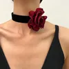 Kedjor Big Rose Flower Necklace For Women Fashion Black Red Pink Blue Velvet Female Elegant Choker Collar Party Jewelry