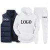 Herrspårar Anpassade logotyp Men Tracksuit Brand Vest Hooded Sweatshirt Pants 3 Piece Set Spring Autumn Fashion Streetwear Male Sportswear