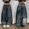 Women's Jeans Streetwear JNCO JeansY2K Loose Harajuku Hip Hop Pocket Retro Blue Gothic High Waist Wide Leg Pants