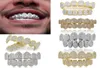 18K Real Gold Punk Hiphop 치과 용 입 Grillz Braces Bling Cubic Zircon Rock Vampire Teeth Fang Grills Braces Tooth Rapper Jews2628196