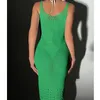 Traje de baño para mujer Vestidos midi delgados de color sólido Recorte sexy Ganchillo con cuello en U Trajes de playa de punto para mujer Encubrimientos deslizantes Vestido de fiesta para mujer