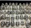 Men039s moda 50 peças lotes top mix estilo tamanho grande crânio esculpido motociclista banhado a prata anéis joias esqueleto anel4204774