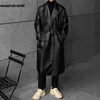 Mauroicardi Spring Autumn Long Long Eversive Faux Leather Trench Coat Men Drop Counter Belt Coats for 240106