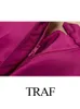 TRAF – costume d'automne pour femmes, teinture par nouage, col rabattu, manches longues, simple boutonnage, chemisier dégradé, fermeture éclair, pantalon à jambes larges, 240106