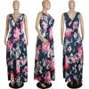 Robes décontractées Boho Beach Femme Vêtements Été Floral Col V Sans manches Longue Sexy A-Line Robe Femme Vacances Sundress