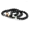 Braccialetti con ciondoli Bracciale con manubri in pietra lavica vulcanica nera naturale Bracciale con perline opache per donna Uomo Gioielli con bilanciere Fitness Pulseras