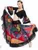 Stage Wear Gypsy Swing Jupe En Mousseline De Soie Grand Cercle Costume De Danse Du Ventre Tenue Imprimer Choli Top Wrap Blouse Corne Manches Danseur Performance Spectacle