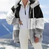 Hiver femmes vestes en peluche décontracté surdimensionné polaire Plaid Y2K à capuche fermeture éclair mode cachemire chaud couleur unie dames manteaux 240106