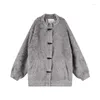 Vestes Femmes Gris Agneau Manteau De Fourrure Pour Femmes Chic Automne Hiver Bouton De Corne En Peluche Lâche Épaissir Veste Chaude Faux Fourrure Vintage Polaire