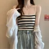 Women's Tanks 2024 Early Autumn French Top Sweater Design Contrast Color Stripes Slimming Inner Outdoor All-Matching Striped Camisole