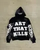 American Trendy Gothic Raw Edge Embroidery Oversized Hoodie Men's Y2K Street Hip-Hop Harajuku Versatile Loose Sweatshirt Women's 240106