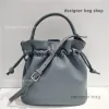 designer bag Soft leather bucket bag simple luxury style women shoulder bag classic pleated drawstring design casual bags Solid color bucket pocket
