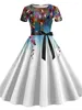 Parti Elbiseleri 2024 Harajuku Retro Baskı Elbise Kadınlar 1950'ler 60s Swing Rockabilly Robe Femme yaz Gündelik Çiçek Ofis Vestidos