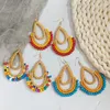 Boucles d'oreilles pendantes en rotin pour femmes, Vintage, perles en bois, bohème, paille, osier, bijoux ethniques, été 2024