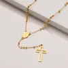 Colar simplesmente de rosário, colar de cruz em ouro branco 14K, colar religioso da Virgem Maria, colar de lariat para homens e mulheres joias