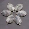 Pendentif Colliers 2pcs / lot Pierre Naturelle Ovale Labradorite Connecteur Minéral Guérison Plaqué Or Bord Collier DIY Bijoux En Gros