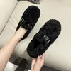 Loafers Fur Casual Woman Shoe Round Toe Autumn Slip-on Low Heels Fall Winter Moccasin Slip on Basic Lace-up Flock Leisure S 240106