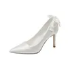 Dress Shoes 33-43 Satin White Wedding Elegant Bow Thin High Heels Large Size 41-43 Bridal