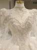 Klänningar applicerade knappar Tiered Ruffles Back Bride Vestidos Novia Robe de Mariage Lace Country Bröllopsklänningar korsett kyrkan trädgård kvinnor klänning 403