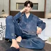 Men's Sleepwear Full Cotton Casual Tracksuit Men Lapel Cardigan Pajamas Set Loose Nightwear For Male Home Clothing Night Shirts Bottom Pants