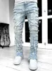 ファッションホローアウトメンズジーンズストリートウェアY2Kスタイルパッチワークデザインストレートデニムズボンのためのヒップホップジャンパンツ240106