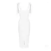 Casual Dresses Women's Dress White Bow Design Slim Bandage Vestidos Elegant Evening Party Clothing Chic Feminino Celebrity Outfits