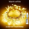 1pc LED télécommande conte de fées fil de cuivre guirlande lumineuse, lumière de Noël USB lumière de fil LED étanche lumière clignotante lumière de pétard lumière de Noël (blanc chaud)