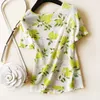 Women's T Shirts Women Est Lemon Print O Neckline Short Sleeve Silk Shirt Top