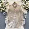 Kvinnor Bluses Light Luxury High-End Sequined Shirt For Women 2024 Spring Fashionable Layered Style Versatil Long Sleeved Top